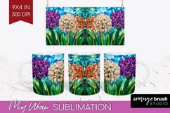 Stained Glass Flowers Mug Wrap - Floral Mug PNG Sublimation Product Image 1