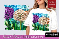 Stained Glass Flowers Square Tshirt Background - Floral PNG Product Image 1