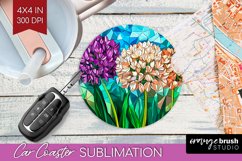 Stained Glass Flowers Car Coaster - Floral Coaster PNG Product Image 1