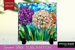 Stained Glass Flowers Slate PNG - Floral Square Slate Product Image 1