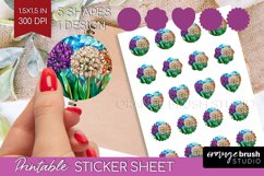 Stained Glass Flowers Round Sticker - Floral Printable Sheet Product Image 1