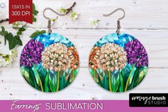 Stained Glass Flowers Round Earrings - Floral PNG Product Image 1