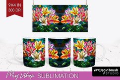 Stained Glass Flowers Mug Wrap - Floral Mug PNG Sublimation Product Image 1