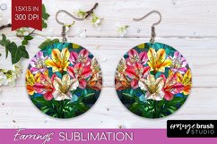 Stained Glass Flowers Round Earrings - Floral PNG Product Image 1
