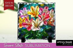 Stained Glass Flowers Slate PNG - Floral Square Slate Product Image 1