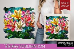 Stained Glass Flowers Tote Bag - Floral Tote Bag PNG Product Image 1