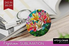 Stained Glass Flowers Keychain PNG - Floral Keychain Product Image 1