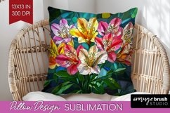 Stained Glass Flowers Pillow Sublimation - Floral Pillow PNG Product Image 1