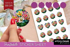 Stained Glass Flowers Round Sticker - Floral Printable Sheet Product Image 1