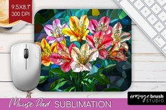 Stained Glass Flowers Mouse Pad Sublimation - Floral PNG Product Image 1