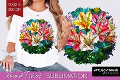 Stained Glass Flowers Round Tshirt Background - Floral PNG Product Image 1