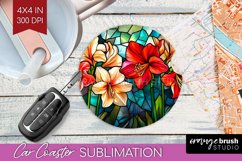 Stained Glass Flowers Car Coaster - Floral Coaster PNG Product Image 1