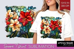 Stained Glass Flowers Square Tshirt Background - Floral PNG Product Image 1