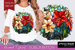 Stained Glass Flowers Round Tshirt Background - Floral PNG Product Image 1