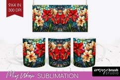 Stained Glass Flowers Mug Wrap - Floral Mug PNG Sublimation Product Image 1