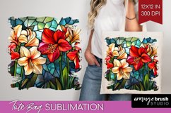 Stained Glass Flowers Tote Bag - Floral Tote Bag PNG Product Image 1