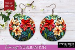 Stained Glass Flowers Round Earrings - Floral PNG Product Image 1