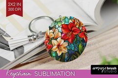 Stained Glass Flowers Keychain PNG - Floral Keychain Product Image 1