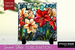 Stained Glass Flowers Slate PNG - Floral Square Slate Product Image 1