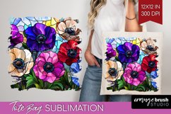 Stained Glass Flowers Tote Bag - Floral Tote Bag PNG Product Image 1