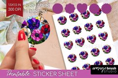 Stained Glass Flowers Round Sticker - Floral Printable Sheet Product Image 1