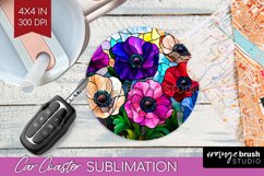 Stained Glass Flowers Car Coaster - Floral Coaster PNG Product Image 1
