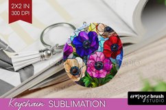 Stained Glass Flowers Keychain PNG - Floral Keychain Product Image 1