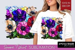 Stained Glass Flowers Square Tshirt Background - Floral PNG Product Image 1