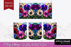 Stained Glass Flowers Mug Wrap - Floral Mug PNG Sublimation Product Image 1