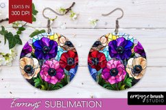 Stained Glass Flowers Round Earrings - Floral PNG Product Image 1