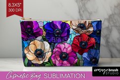 Stained Glass Flowers Cosmetic Bag - Floral Makeup Bag PNG Product Image 1