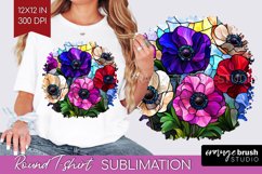 Stained Glass Flowers Round Tshirt Background - Floral PNG Product Image 1