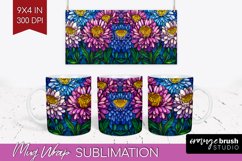 Stained Glass Flowers Mug Wrap - Floral Mug PNG Sublimation Product Image 1