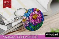 Stained Glass Flowers Keychain PNG - Floral Keychain Product Image 1