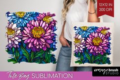 Stained Glass Flowers Tote Bag - Floral Tote Bag PNG Product Image 1