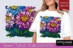 Stained Glass Flowers Square Tshirt Background - Floral PNG Product Image 1