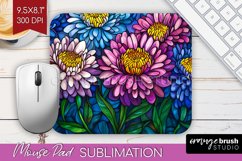 Stained Glass Flowers Mouse Pad Sublimation - Floral PNG Product Image 1