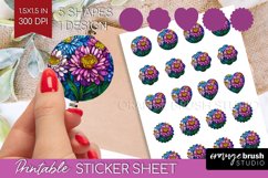 Stained Glass Flowers Round Sticker - Floral Printable Sheet Product Image 1