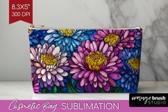 Stained Glass Flowers Cosmetic Bag - Floral Makeup Bag PNG Product Image 1