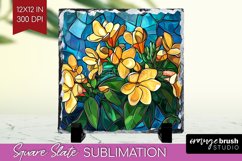 Stained Glass Flowers Slate PNG - Floral Square Slate Product Image 1