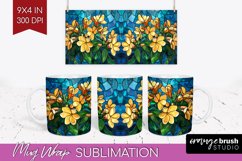Stained Glass Flowers Mug Wrap - Floral Mug PNG Sublimation Product Image 1