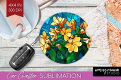 Stained Glass Flowers Car Coaster - Floral Coaster PNG Product Image 1