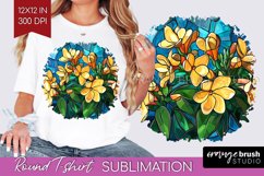 Stained Glass Flowers Round Tshirt Background - Floral PNG Product Image 1