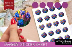 Stained Glass Flowers Round Sticker - Floral Printable Sheet Product Image 1