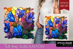 Stained Glass Flowers Tote Bag - Floral Tote Bag PNG Product Image 1