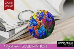 Stained Glass Flowers Keychain PNG - Floral Keychain Product Image 1