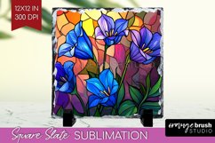 Stained Glass Flowers Slate PNG - Floral Square Slate Product Image 1