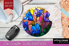 Stained Glass Flowers Car Coaster - Floral Coaster PNG Product Image 1