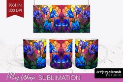 Stained Glass Flowers Mug Wrap - Floral Mug PNG Sublimation Product Image 1