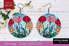 Stained Glass Flowers Round Earrings - Floral PNG Product Image 1
